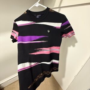 Louis Vuitton Black Tee with Pink and White Accents